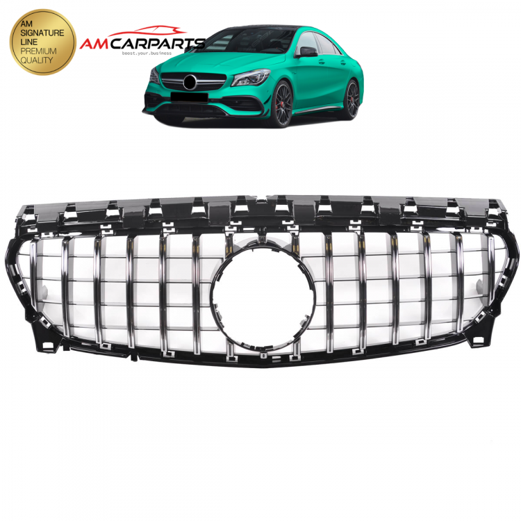 Upgrade Design Kühlergrill / Sportgrill passend für Mercedes Benz CLA C117 / X117 Facelift 16-18 Hochglanz schwarz / chrom