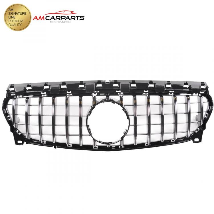 Upgrade Design Kühlergrill / Sportgrill passend für Mercedes Benz CLA C117 / X117 Facelift 16-18 Hochglanz schwarz / chrom