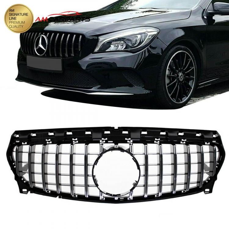 Upgrade Design Kühlergrill / Sportgrill passend für Mercedes Benz CLA C117 / X117 Facelift 16-18 Hochglanz schwarz / chrom