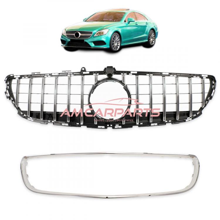 Upgrade Design Kühlergrill / Sportgrill passend für Mercedes Benz CLS (C218) Facelift 14-18 Hochglanz schwarz / chrom