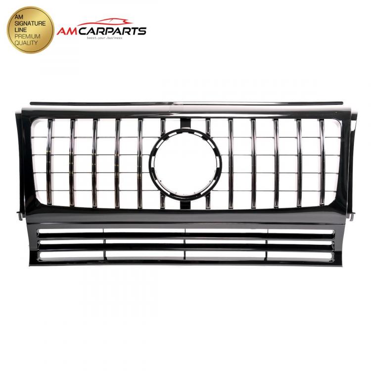 Preview: Upgrade Design Kühlergrill / Sportgrill für Mercedes G-Klasse W463 89-18 Hochglanz schwarz / chrom