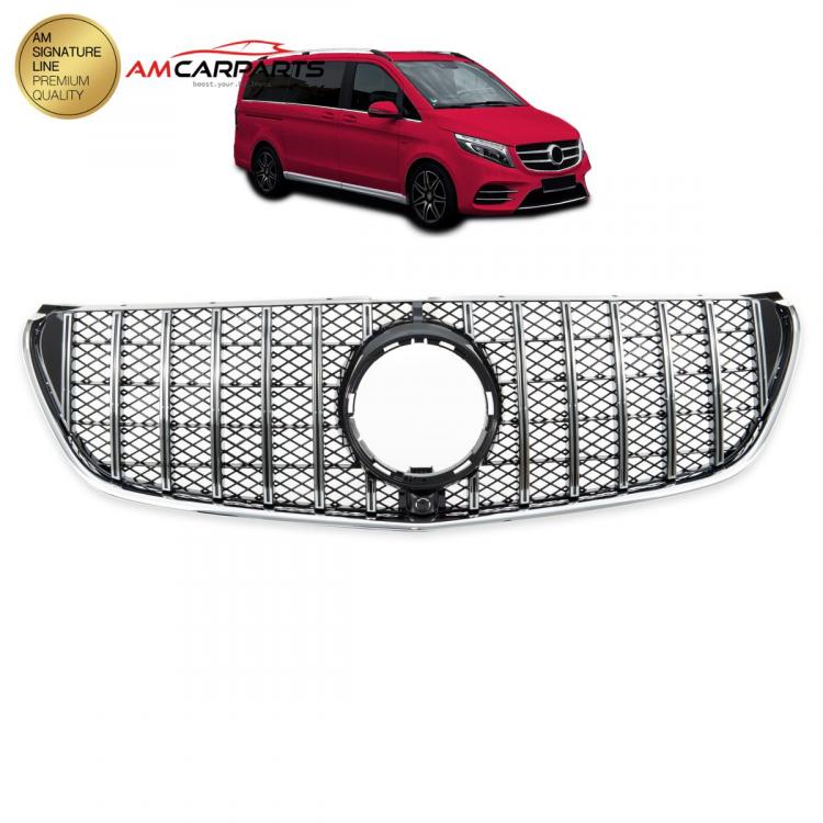 Upgrade Design Kühlergrill / Sportgrill für Mercedes V-Klasse / Vito W447 14-19 Hochglanz schwarz / chrom