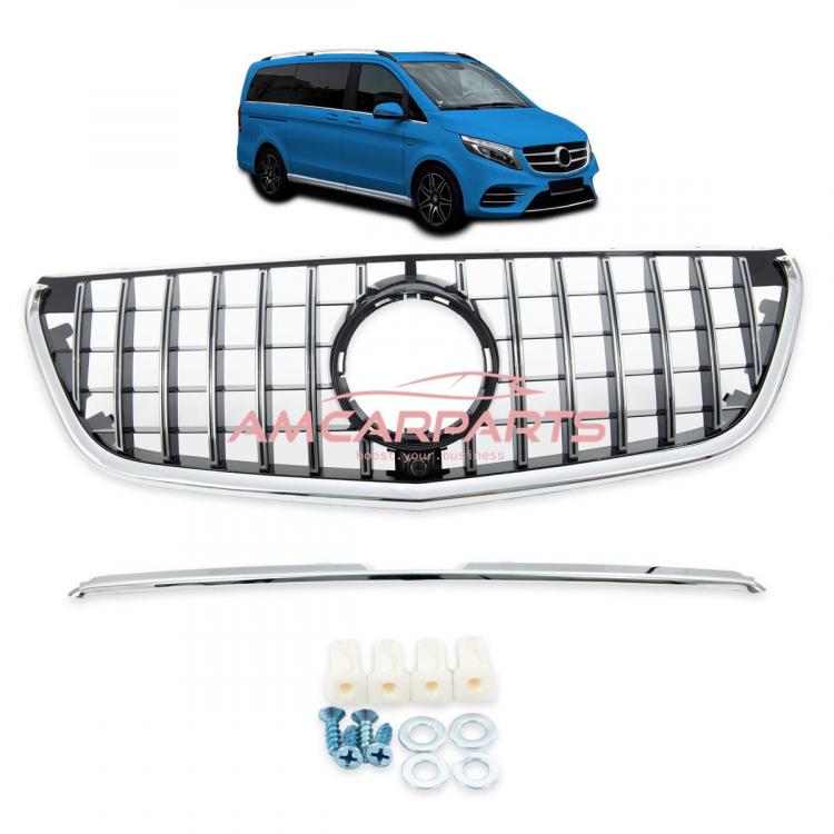 Upgrade Design Kühlergrill / Sportgrill für Mercedes V-Klasse / Vito W447 Vor-Facelift 14-19 Hochglanz schwarz / chrom