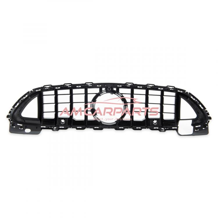 Upgrade Design Kühlergrill / Sportgrill passend für Mercedes Benz C-Klasse W206 / S206 21+ Carbon-Optik / Hochglanz schwarz + rote Akzentstreifen