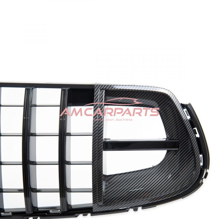 Preview: Upgrade Design Kühlergrill / Sportgrill für Mercedes GLC (X253) / GLC (C253) Facelift 19-22 Carbon-Optik / Hochglanz schwarz + rote Akzentstreifen