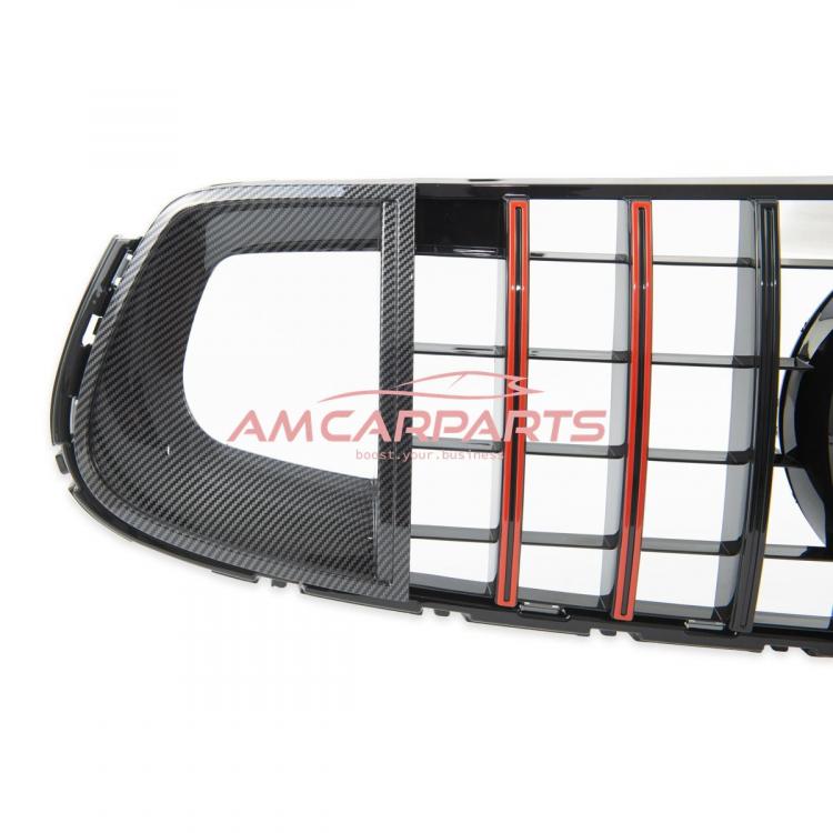 Upgrade Design Kühlergrill / Sportgrill für Mercedes GLC (X253) / GLC (C253) Facelift 19-22 Carbon-Optik / Hochglanz schwarz + rote Akzentstreifen