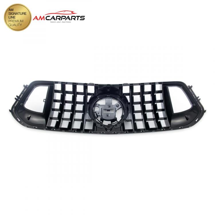 Upgrade Design Kühlergrill / Sportgrill passend für Mercedes Benz GLE V167 / C167 18+ Carbon-Optik / Hochglanz schwarz + rote Akzentstreifen