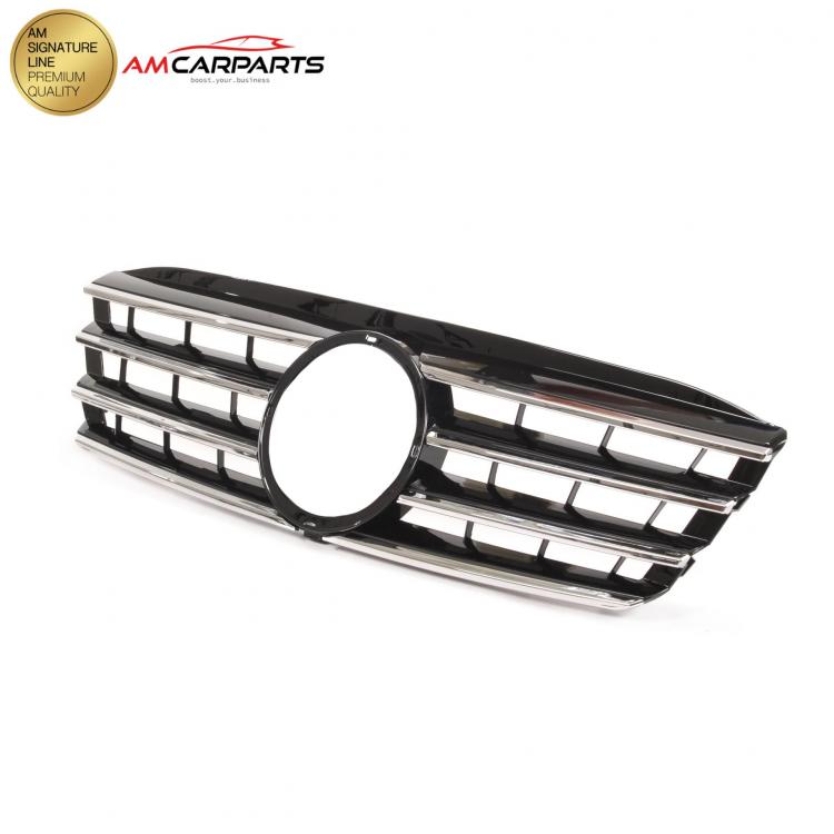 Preview: Upgrade Design Kühlergrill / Sportgrill passend für Mercedes Benz C-Klasse W203 / S203 00-07 Hochglanz schwarz / chrom