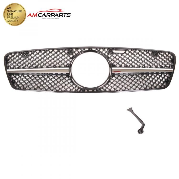 Preview: Upgrade Design Kühlergrill / Sportgrill passend für Mercedes Benz C-Klasse W203 / S203 00-07 Hochglanz schwarz / chrom