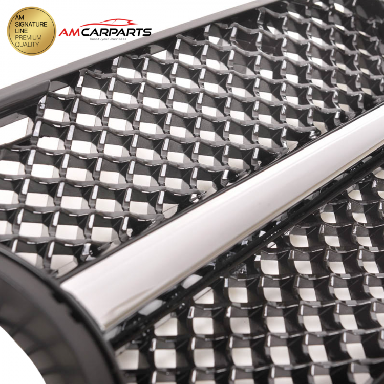 Preview: Upgrade Design Kühlergrill / Sportgrill passend für Mercedes Benz C-Klasse W203 / S203 00-07 Hochglanz schwarz / chrom
