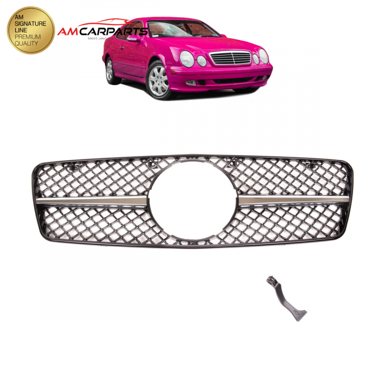 Upgrade Design Kühlergrill / Sportgrill für Mercedes Benz CLK W208 / C208 02-09 Hochglanz schwarz / chrom