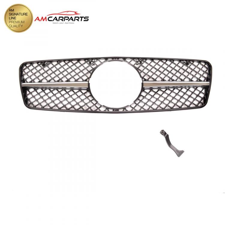 Preview: Upgrade Design Kühlergrill / Sportgrill für Mercedes Benz CLK W208 / C208 02-09 Hochglanz schwarz / chrom