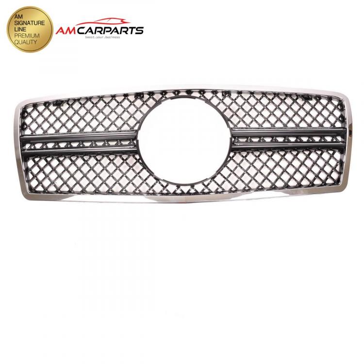 Preview: Upgrade Design Kühlergrill / Sportgrill für Mercedes Benz E-Klasse W210 / S210 Vor-Facelift 95-99 Hochglanz schwarz / chrom