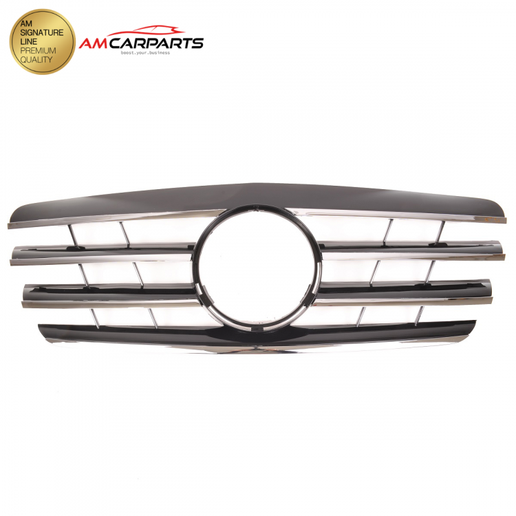Preview: Upgrade Design Kühlergrill / Sportgrill für Mercedes Benz E-Klasse W210 / S210 Facelift 99-02 Hochglanz schwarz / chrom