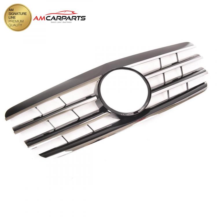 Preview: Upgrade Design Kühlergrill / Sportgrill für Mercedes Benz E-Klasse W210 / S210 Facelift 99-02 Hochglanz schwarz / chrom