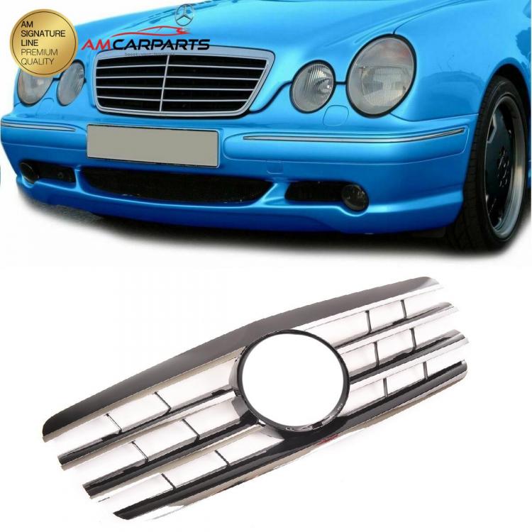 Upgrade Design Kühlergrill / Sportgrill für Mercedes Benz E-Klasse W210 / S210 Facelift 99-02 Hochglanz schwarz / chrom
