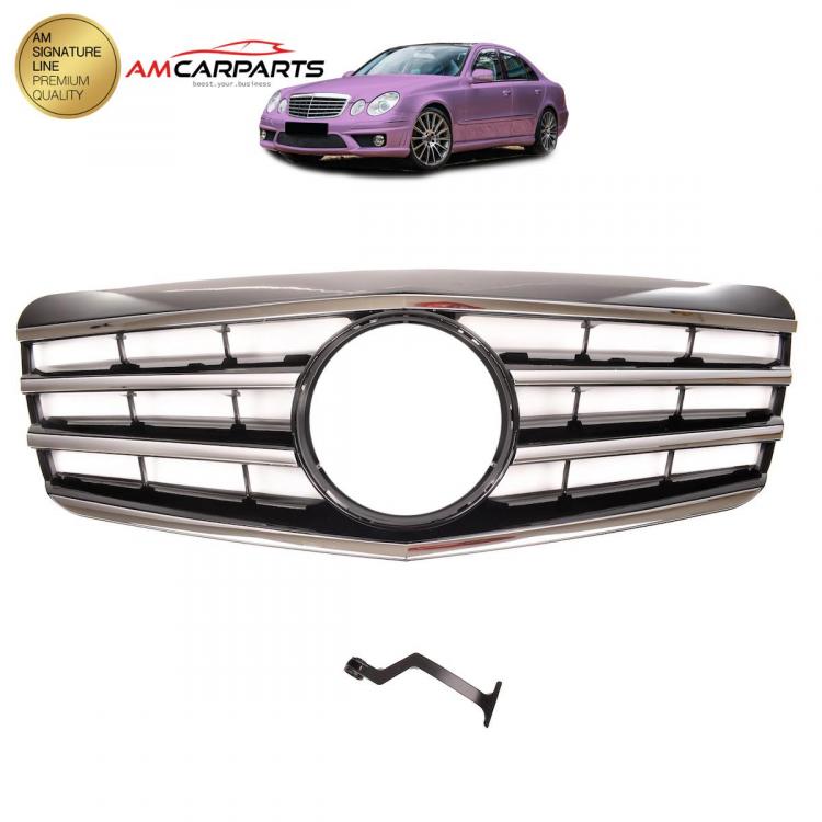 Upgrade Design Kühlergrill / Sportgrill für Mercedes Benz E-Klasse W211 / S211 Facelift 06-09 Hochglanz schwarz / chrom