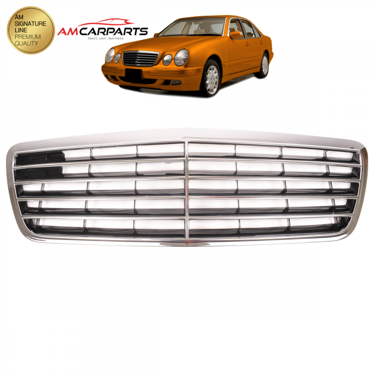 Upgrade Design Kühlergrill / Sportgrill für Mercedes Benz E-Klasse W210 / S210 Facelift 99-02 Hochglanz schwarz / chrom