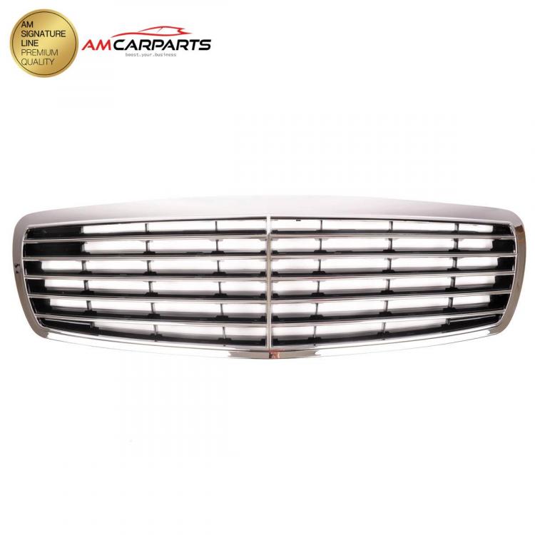 Preview: Upgrade Design Kühlergrill / Sportgrill für Mercedes Benz E-Klasse W211 / S211 Vor-Facelift 02-06 Hochglanz schwarz / chrom