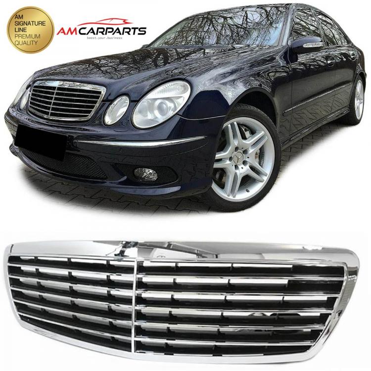 Upgrade Design Kühlergrill / Sportgrill für Mercedes Benz E-Klasse W211 / S211 Vor-Facelift 02-06 Hochglanz schwarz / chrom