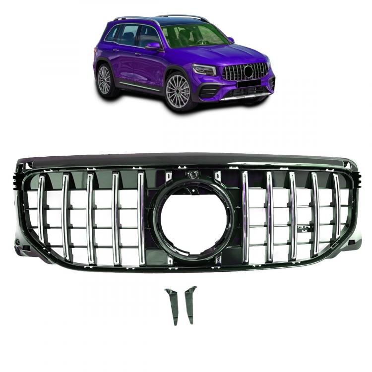 Upgrade Design Kühlergrill / Sportgrill passend für Mercedes Benz GLB (X247) Facelift 23+ Hochglanz schwarz / chrom