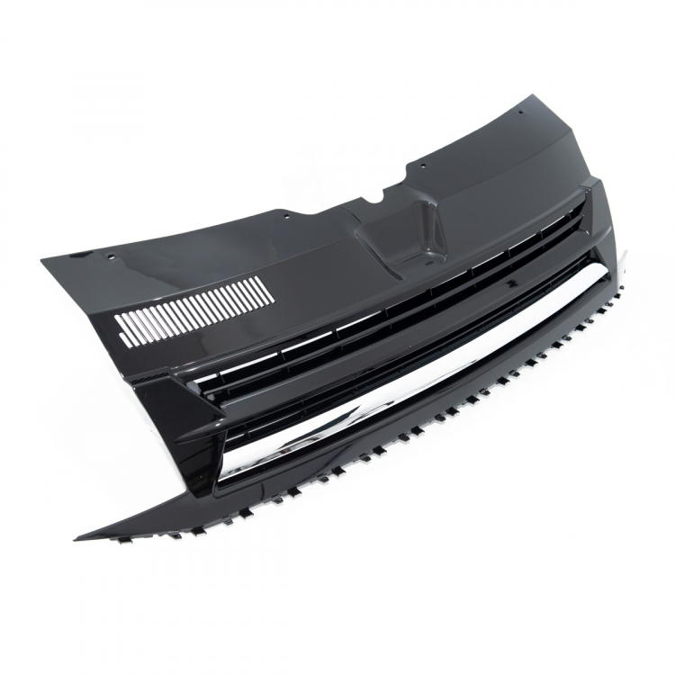 Upgrade Design Kühlergrill für Volkswagen T6 15-19 Hochglanz-schwarz mit Chromleiste ohne Emblemhalter