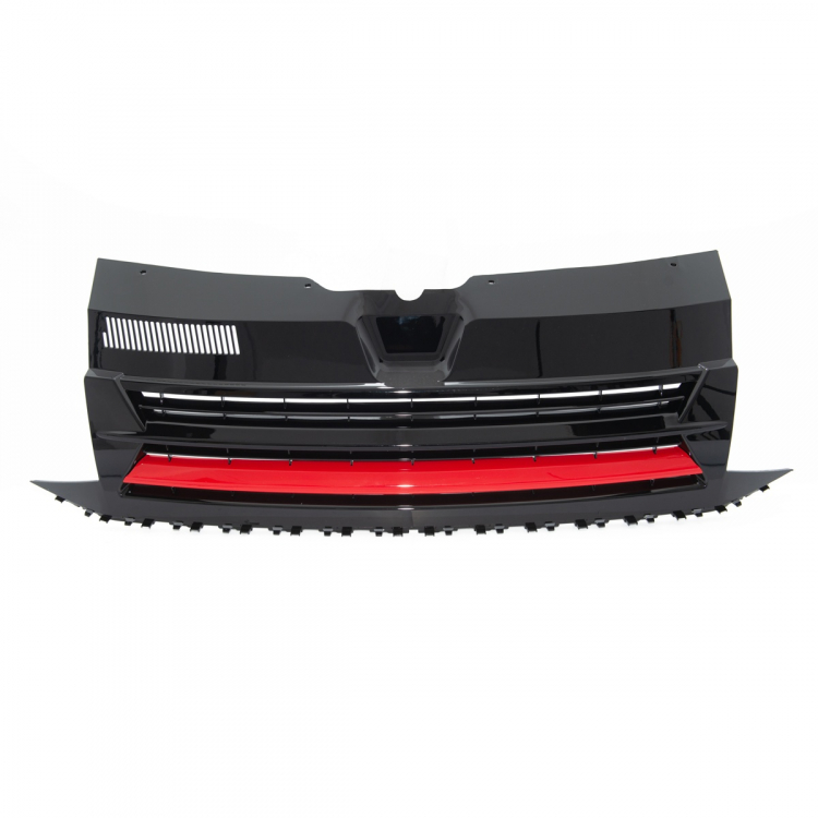 Kühlergrill Hochglanz Schwarz Leiste Rot clean ohne Emblem passt für VW T6 Multivan Transporter 2015-2019 auch Sportline