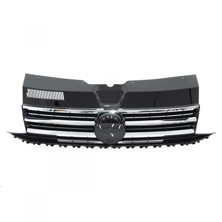 Upgrade Design Kühlergrill für Volkswagen T6 15-19 Hochglanz-schwarz mit Chrom Leiste und Emblemhalter