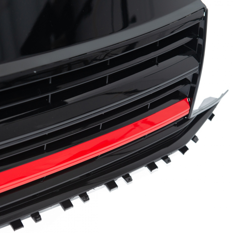 Kühlergrill in hochglanz schwarz mit roter Leiste und Emblemhalter für VW T6 Multivan/Transporter/Caravelle/Pritsche Modelle