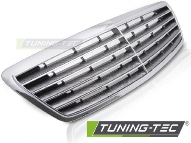 Sportgrill / Kühlergrill für Mercedes Benz S-Klasse W220 02-05 Carbonlook/Silber