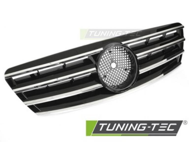 Upgrade Sportgrill / Kühlergrill passend für Mercedes Benz C-Klasse W203 00-07 Hochglanz schwarz/chrom