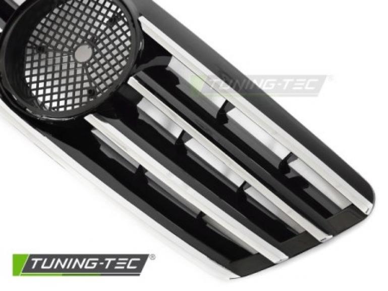 Preview: Upgrade Sportgrill / Kühlergrill passend für Mercedes Benz C-Klasse W203 00-07 Hochglanz schwarz/chrom