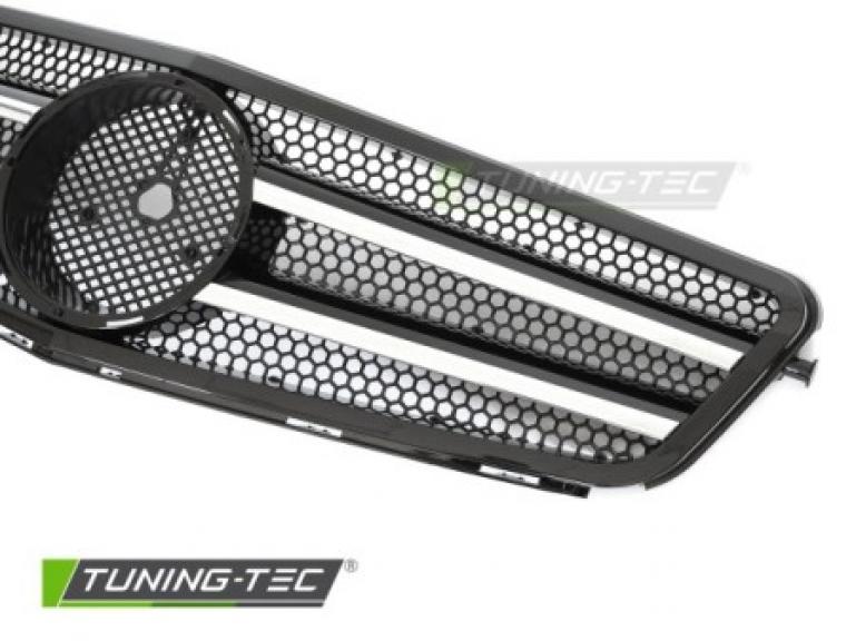 Upgrade Sportgrill / Kühlergrill passend für Mercedes Benz C-Klasse W204 07-14 Hochglanz schwarz / Chrom