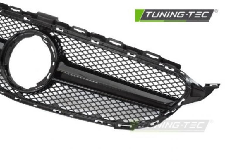 Preview: Upgrade Design Sportgrill / Kühlergrill passend für Mercedes Benz C-Klasse W205 / C205 / S205 18-23 Hochglanz schwarz (ohne Kamera System)