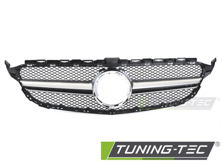 Preview: Upgrade Design Sportgrill / Kühlergrill passend für Mercedes Benz C-Klasse W205 / C205 / S205 18-23 Matt schwarz/Matt silber (ohne Kamera System)