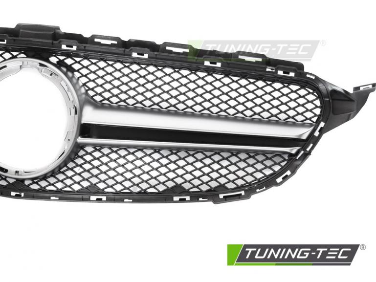 Preview: Upgrade Design Sportgrill / Kühlergrill passend für Mercedes Benz C-Klasse W205 / C205 / S205 18-23 Matt schwarz/Matt silber (ohne Kamera System)