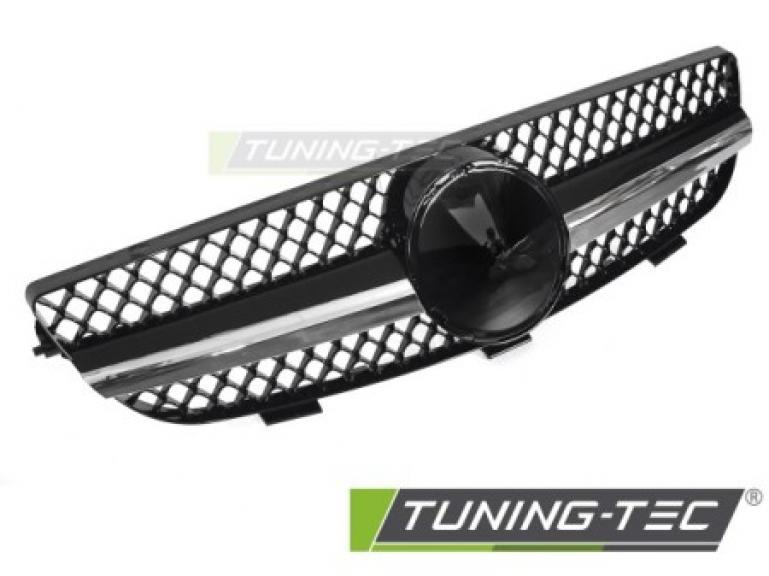 Upgrade Sportgrill / Kühlergrill passend für Mercedes Benz CLK W209 / A209 03-10 Hochglanz schwarz / chrom