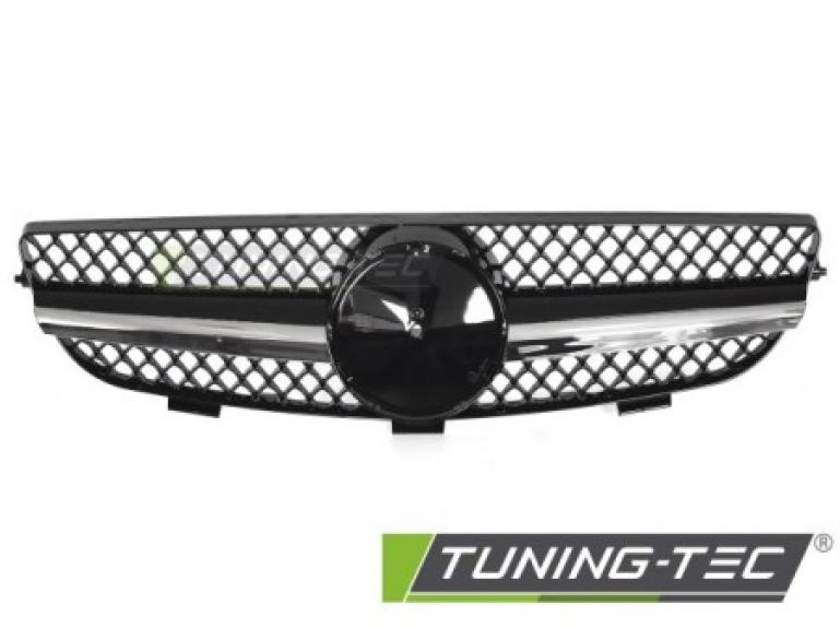 Preview: Upgrade Sportgrill / Kühlergrill passend für Mercedes Benz CLK W209 / A209 03-10 Hochglanz schwarz / chrom