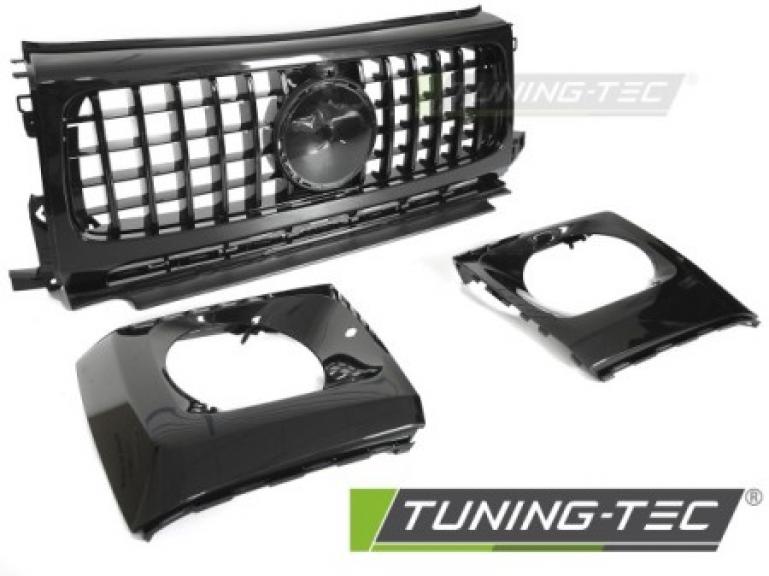 Upgrade Sportgrill / Kühlergrill + Scheinwerferblenden / Rahmen passend für Mercedes Benz G-Klasse W464 18-24 Hochglanz schwarz