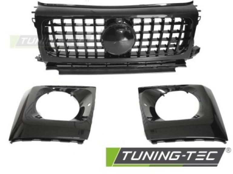 Upgrade Sportgrill / Kühlergrill + Scheinwerferblenden / Rahmen passend für Mercedes Benz G-Klasse W464 18-24 Hochglanz schwarz