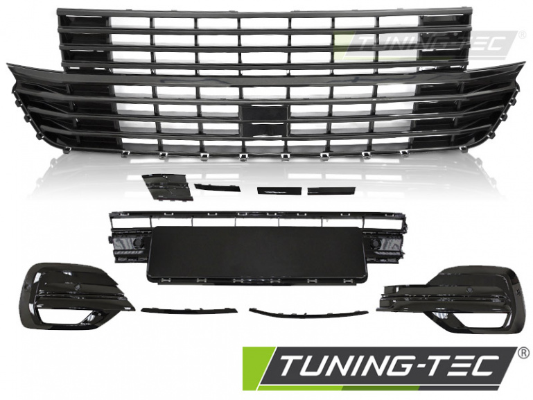 Upgrade Design Kühlergrill ohne Logo + Stoßstangenblenden für Volkswagen T6.1 ab 2019 Hochglanz schwarz