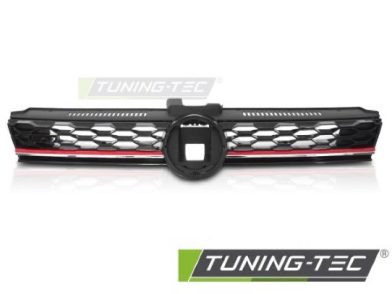 Preview: Upgrade Sportgrill / Kühlergrill für Volkswagen Golf 7 (VII) Facelift 17-20 Hochglanz-schwarz/rot in Wabendesign