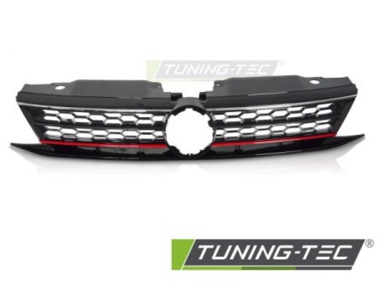 Preview: Upgrade Sportgrill / Kühlergrill für Volkswagen Jetta VI 14-18 Hochglanz- schwarz/rot in Wabendesign
