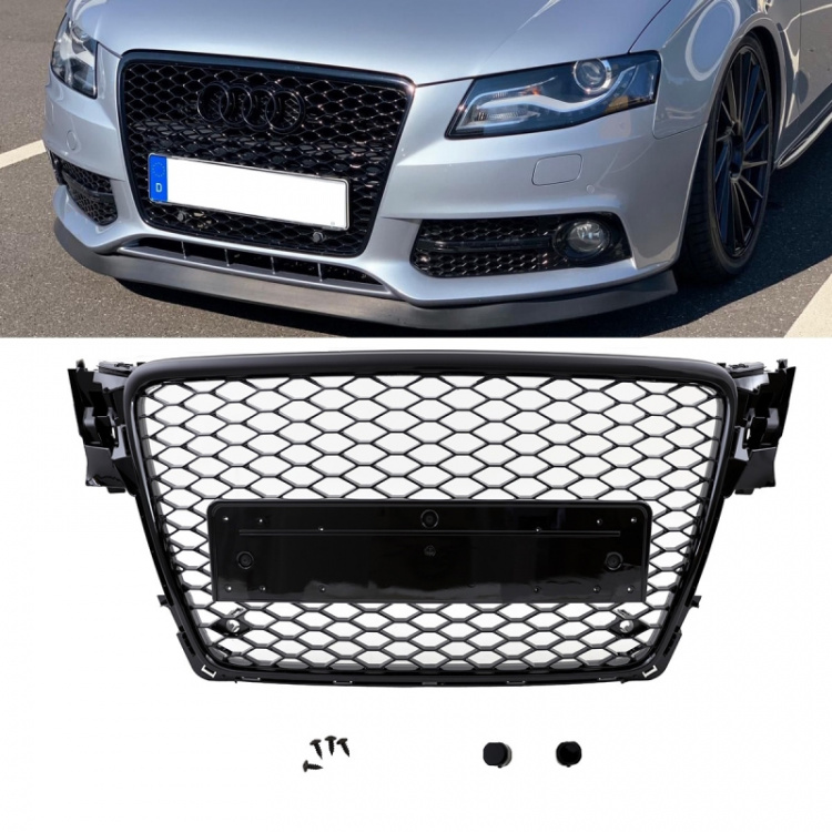 Upgrade Sportgrill / Kühlergrill für Audi A4 B8 (8K) 08-11 Hochglanz schwarz in Wabendesign