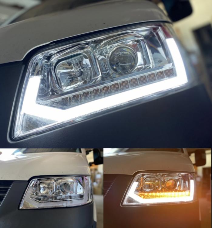 Upgrade LED Tagfahrlicht Scheinwerfer VW T5 03-09 dynamisch schwarz