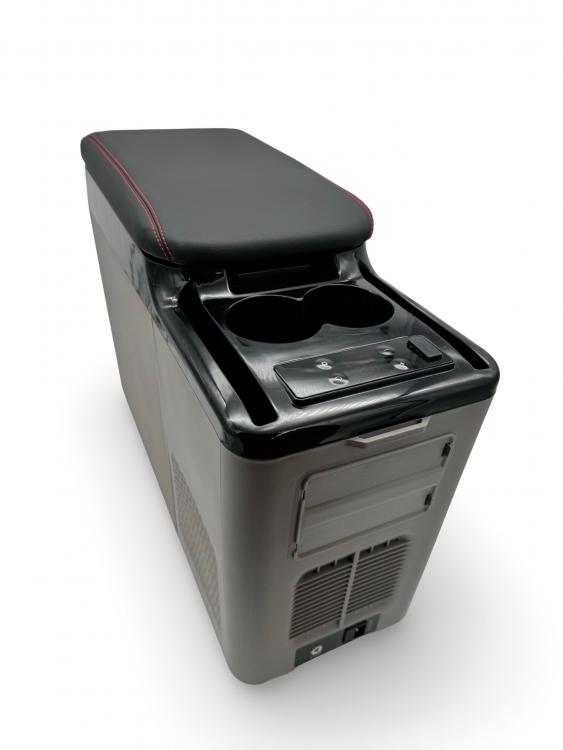 Upgrade+ "Freeze" Staufach Mittelkonsole Ablage für VW T5 03-09 mit Kühlfunktion, USB und Getränkehaltern + App Steuerung Grau