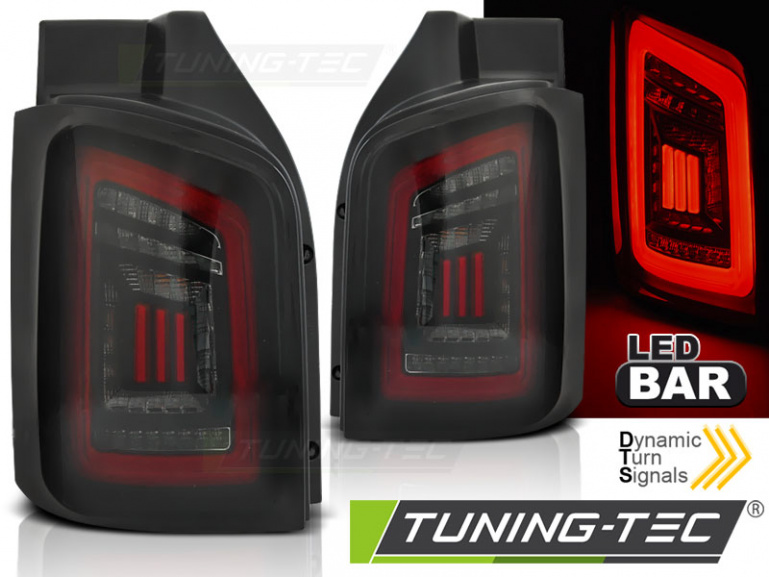 Voll LED Lightbar Design Rückleuchten für VW T5 / T5 GP 03-15 schwarz/rauch/rot mit dynamischem Blinker (Heckklappe)