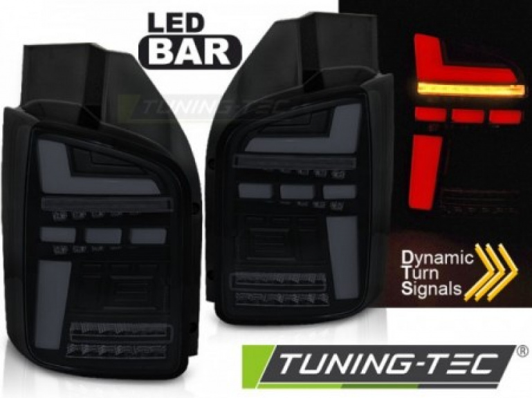 Voll LED Lightbar Design Rückleuchten für VW T5 03-09 schwarz/rauch mit dynamischen Blinker (Flügeltürer/Heckklappe)