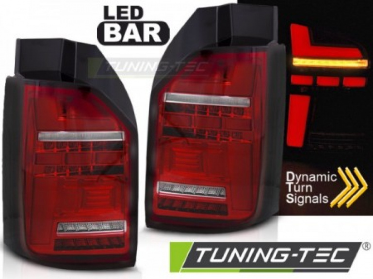 Voll LED Lightbar Design Rückleuchten für VW T6.1 20+ rot/klar mit dynamischem Blinker (für Heckklappe)