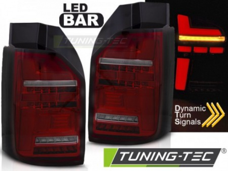 Voll LED Lightbar Design Rückleuchten für VW T6.1 20+ rot/rauch mit dynamischen Blinker (für Heckklappe)